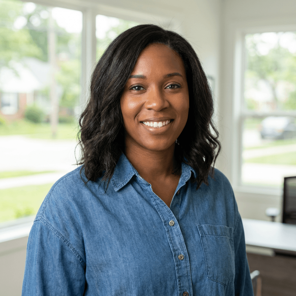 Female procurement lead standing by a delivery truck